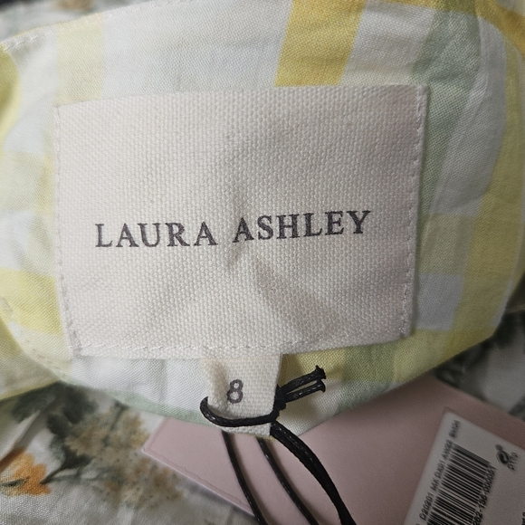 Laura Ashley Floral Ruffle Sleeve and Plaid Accents Dress Size 4 - Picture 8 of 11